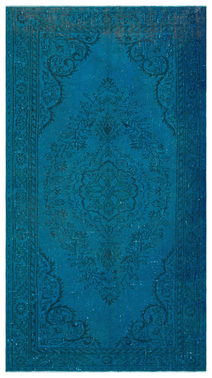 Turquoise Over Dyed Vintage Rug 4'8'' x 8'10'' ft 141 x 268 cm