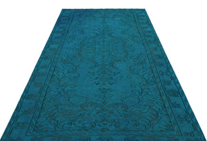 Turquoise Over Dyed Vintage Rug 5'3'' x 8'6'' ft 160 x 259 cm