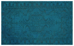 Turquoise Over Dyed Vintage Rug 5'3'' x 8'6'' ft 160 x 259 cm