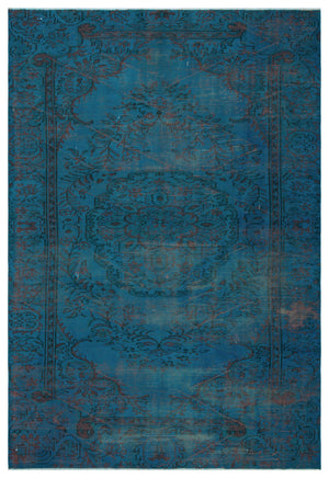 Turquoise Over Dyed Vintage Rug 5'2'' x 7'9'' ft 158 x 235 cm