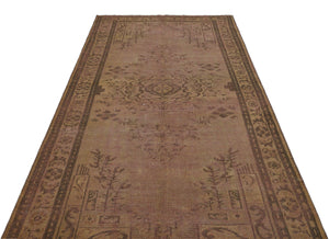 Brown Over Dyed Vintage Rug 4'11'' x 9'3'' ft 149 x 282 cm