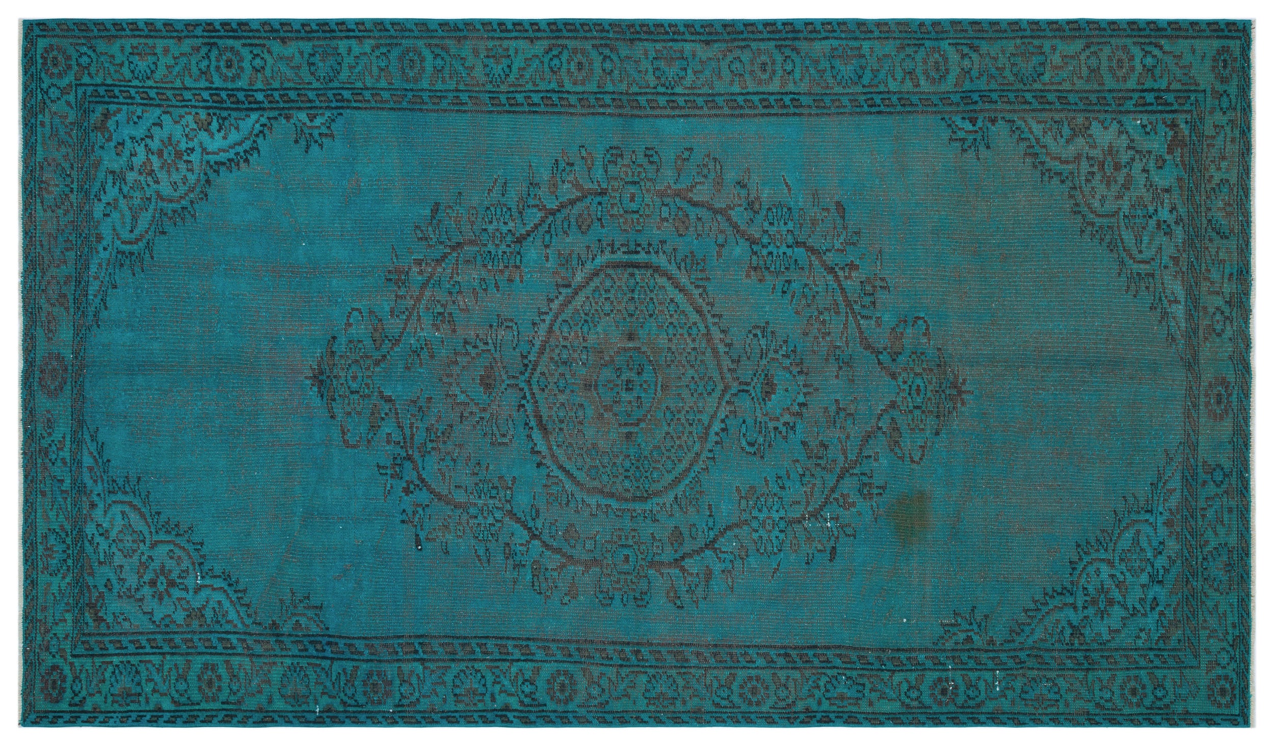 Turquoise Over Dyed Vintage Rug 5'2'' x 9'0'' ft 157 x 275 cm