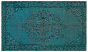 Turquoise Over Dyed Vintage Rug 5'2'' x 9'0'' ft 157 x 275 cm