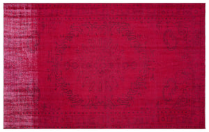 Red Over Dyed Vintage Rug 5'7'' x 9'1'' ft 170 x 277 cm