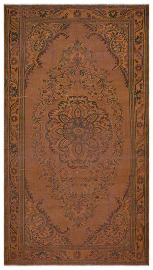 Brown Over Dyed Vintage Rug 5'3'' x 9'4'' ft 160 x 285 cm
