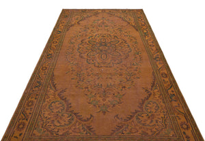 Brown Over Dyed Vintage Rug 5'3'' x 9'4'' ft 160 x 285 cm