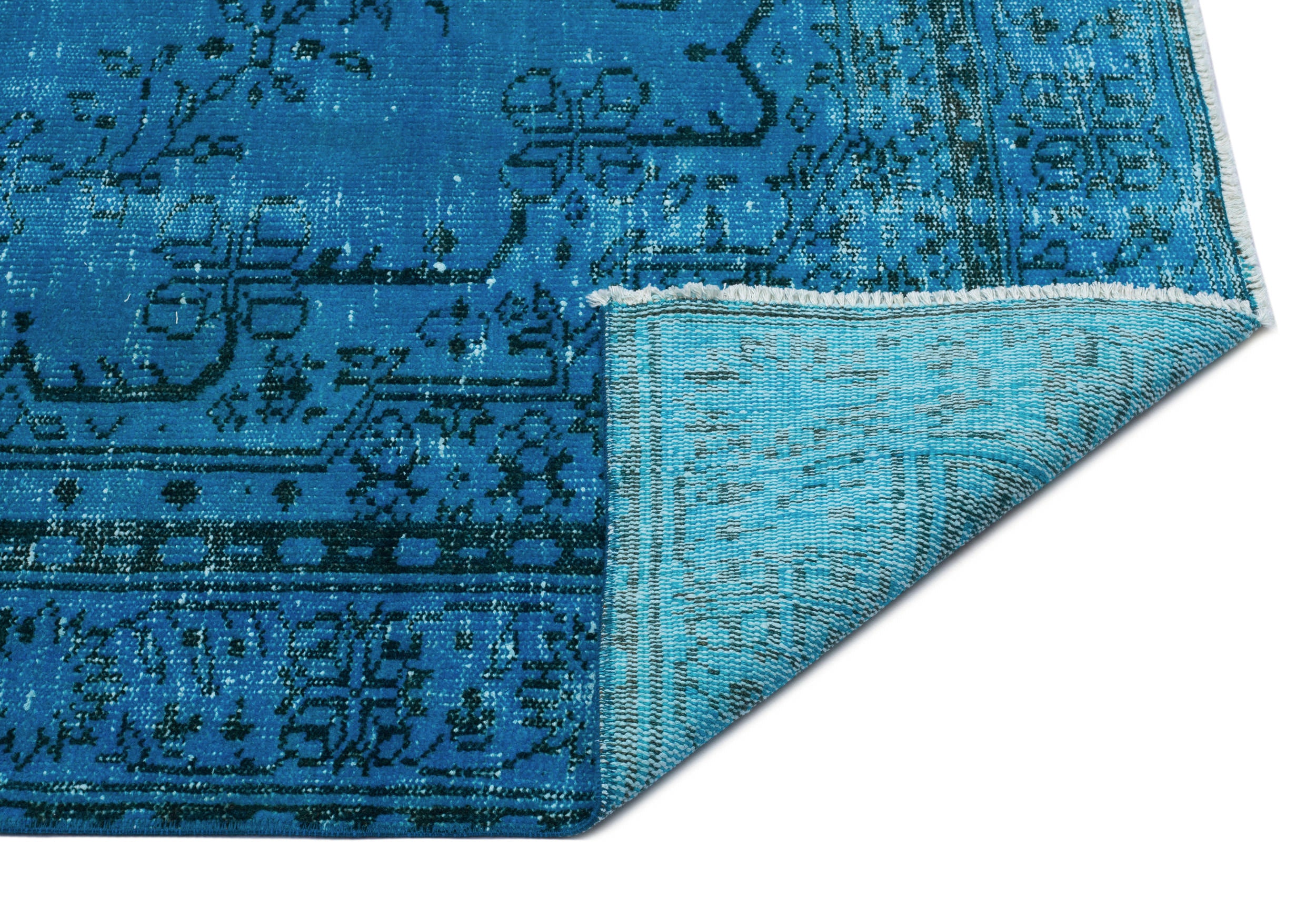 Turquoise Over Dyed Vintage Rug 5'3'' x 8'12'' ft 161 x 274 cm