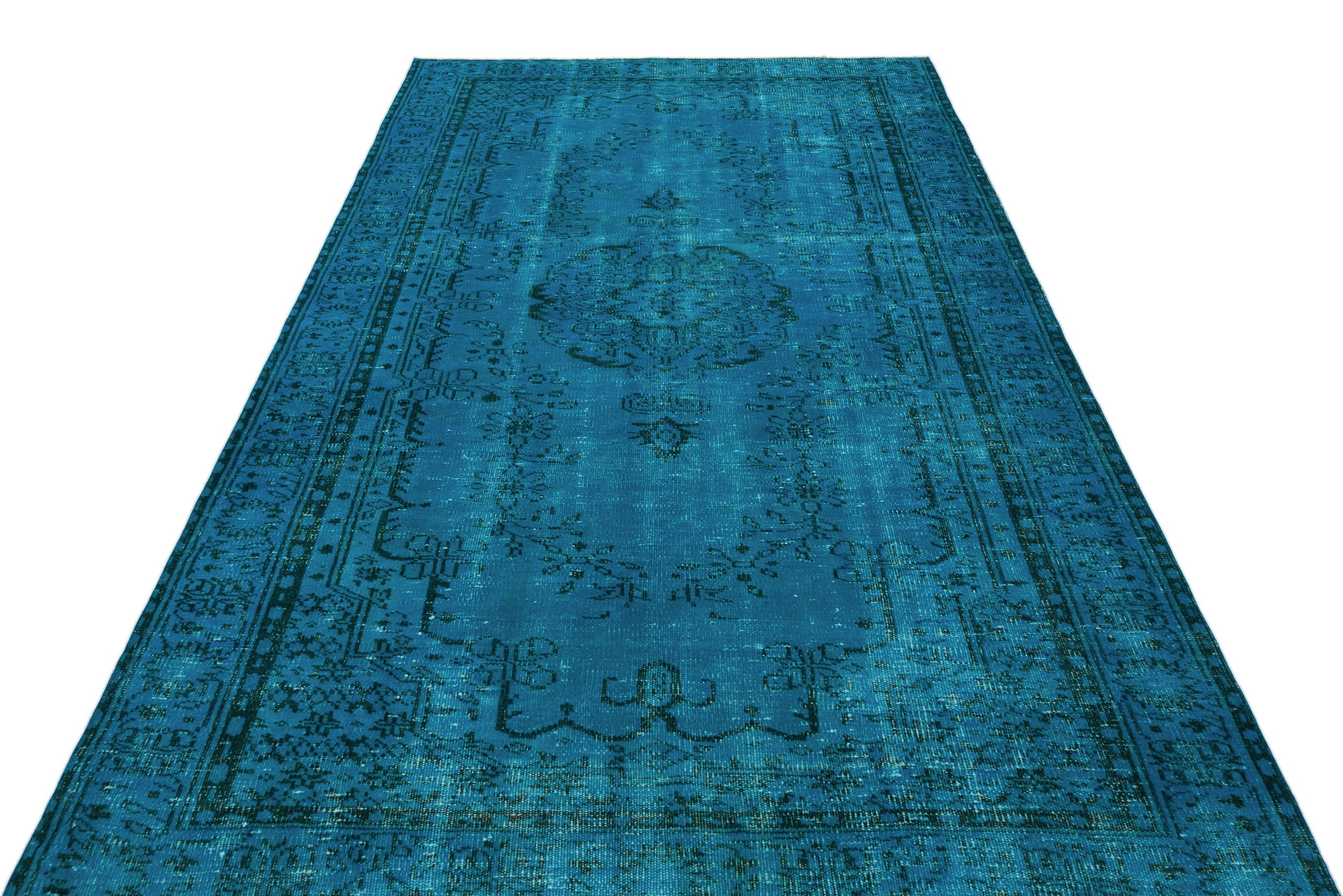 Turquoise Over Dyed Vintage Rug 5'3'' x 8'12'' ft 161 x 274 cm