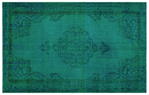 Turquoise Over Dyed Vintage Rug 5'6'' x 8'10'' ft 168 x 270 cm