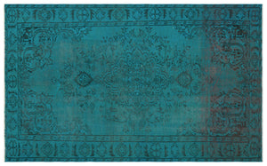 Turquoise Over Dyed Vintage Rug 5'4'' x 8'8'' ft 162 x 265 cm