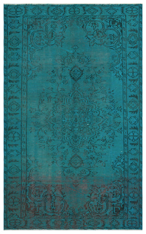Turquoise Over Dyed Vintage Rug 5'4'' x 8'8'' ft 162 x 265 cm