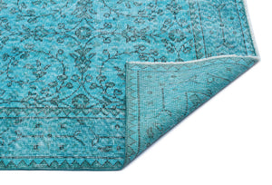 Turquoise Over Dyed Vintage Rug 5'3'' x 9'1'' ft 159 x 278 cm