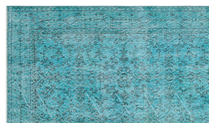 Turquoise Over Dyed Vintage Rug 5'3'' x 9'1'' ft 159 x 278 cm