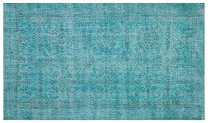 Turquoise Over Dyed Vintage Rug 5'3'' x 9'1'' ft 159 x 278 cm