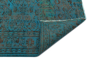 Turquoise Over Dyed Vintage Rug 5'6'' x 8'7'' ft 168 x 262 cm