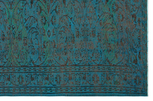 Turquoise Over Dyed Vintage Rug 5'6'' x 8'7'' ft 168 x 262 cm