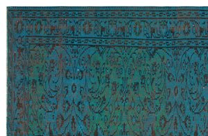 Turquoise Over Dyed Vintage Rug 5'6'' x 8'7'' ft 168 x 262 cm