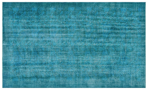 Turquoise Over Dyed Vintage Rug 5'7'' x 9'2'' ft 169 x 280 cm
