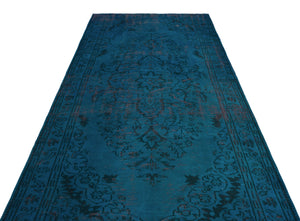 Blue Over Dyed Vintage Rug 4'11'' x 9'7'' ft 150 x 291 cm