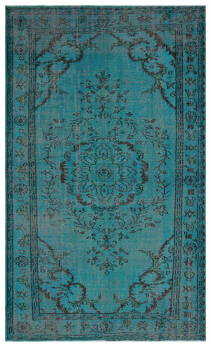 Turquoise Over Dyed Vintage Rug 5'5'' x 9'0'' ft 164 x 275 cm