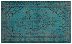 Turquoise Over Dyed Vintage Rug 5'5'' x 9'0'' ft 164 x 275 cm