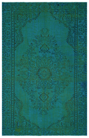 Turquoise Over Dyed Vintage Rug 6'5'' x 9'11'' ft 195 x 301 cm