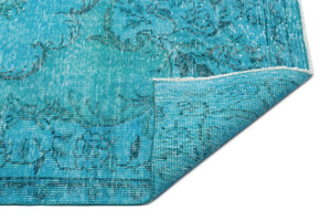 Turquoise Over Dyed Vintage Rug 5'7'' x 9'3'' ft 170 x 281 cm