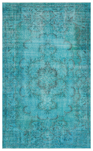 Turquoise Over Dyed Vintage Rug 5'7'' x 9'3'' ft 170 x 281 cm