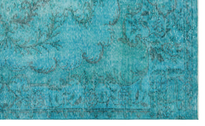 Turquoise Over Dyed Vintage Rug 5'7'' x 9'3'' ft 170 x 281 cm