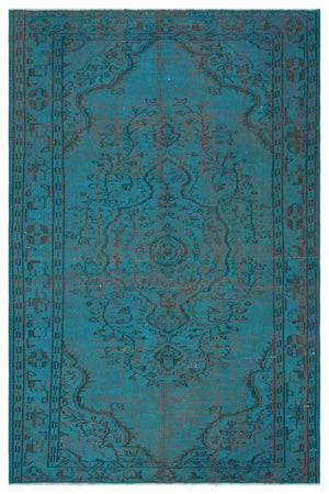 Turquoise Over Dyed Vintage Rug 5'1'' x 7'9'' ft 156 x 237 cm