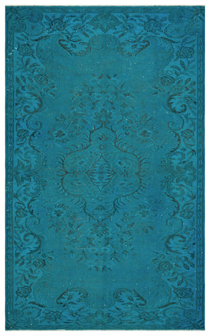 Turquoise Over Dyed Vintage Rug 5'8'' x 9'2'' ft 172 x 280 cm