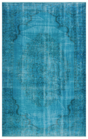 Turquoise Over Dyed Vintage Rug 5'10'' x 9'2'' ft 177 x 280 cm