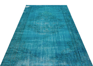 Turquoise Over Dyed Vintage Rug 4'10'' x 8'0'' ft 147 x 245 cm