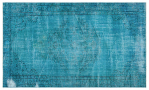 Turquoise Over Dyed Vintage Rug 4'10'' x 8'0'' ft 147 x 245 cm