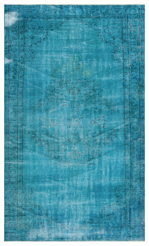 Turquoise Over Dyed Vintage Rug 4'10'' x 8'0'' ft 147 x 245 cm