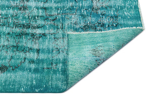 Turquoise Over Dyed Vintage Rug 3'12'' x 6'11'' ft 121 x 210 cm
