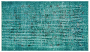 Turquoise Over Dyed Vintage Rug 3'12'' x 6'11'' ft 121 x 210 cm