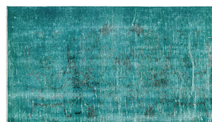 Turquoise Over Dyed Vintage Rug 3'12'' x 6'11'' ft 121 x 210 cm