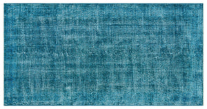 Turquoise Over Dyed Vintage Rug 3'8'' x 7'2'' ft 112 x 218 cm