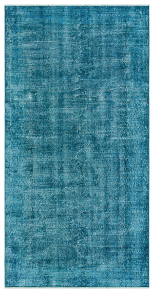 Turquoise Over Dyed Vintage Rug 3'8'' x 7'2'' ft 112 x 218 cm