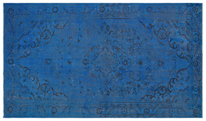 Blue Over Dyed Vintage Rug 5'4'' x 9'2'' ft 163 x 279 cm