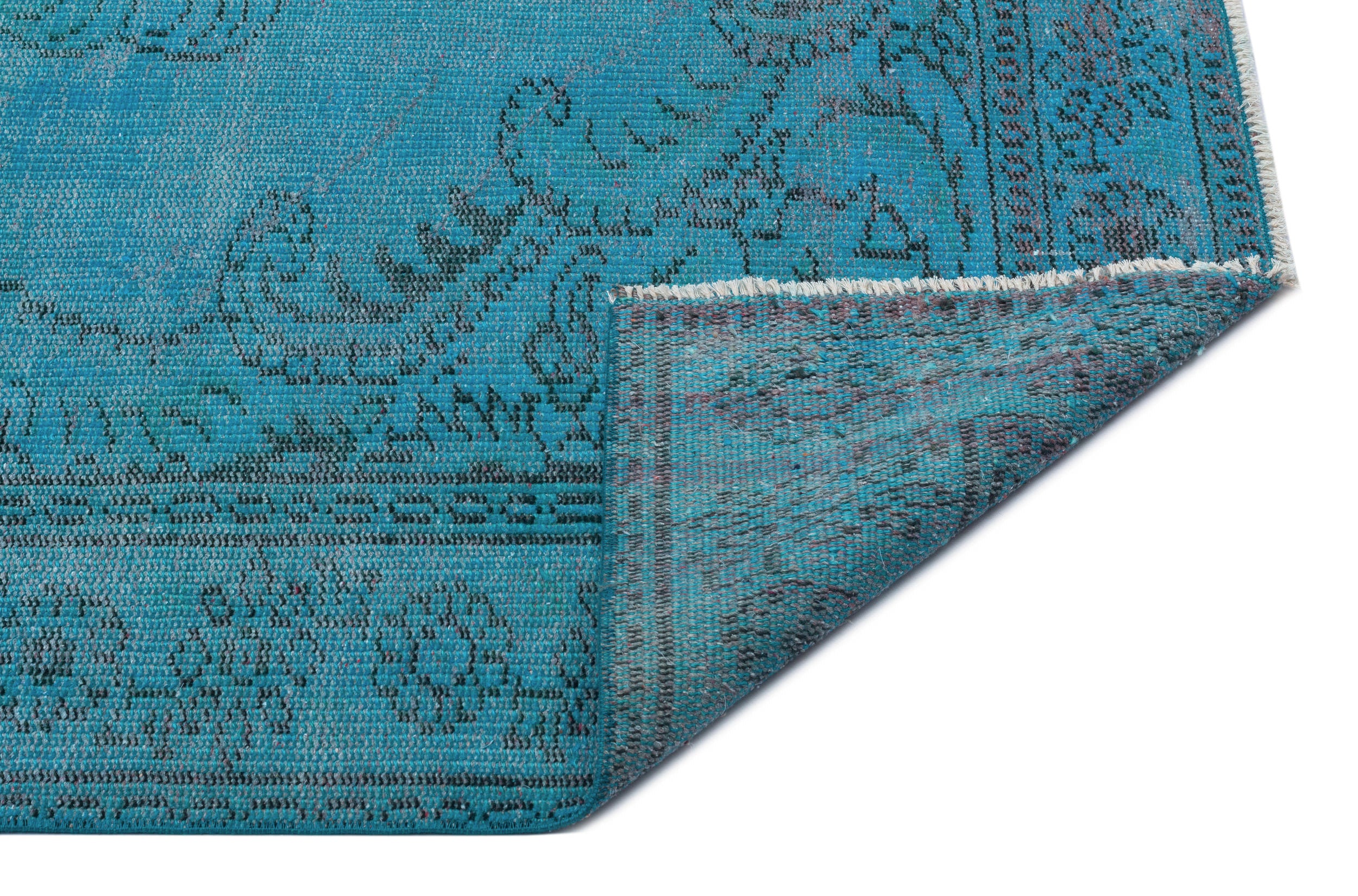 Turquoise Over Dyed Vintage Rug 5'6'' x 8'10'' ft 167 x 268 cm