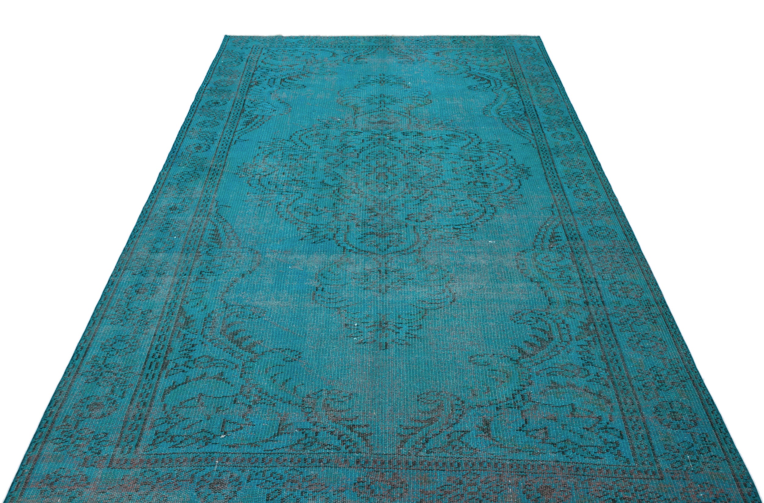 Turquoise Over Dyed Vintage Rug 5'6'' x 8'10'' ft 167 x 268 cm
