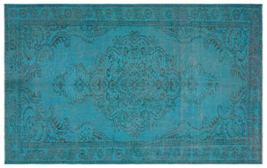 Turquoise Over Dyed Vintage Rug 5'6'' x 8'10'' ft 167 x 268 cm