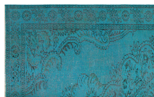 Turquoise Over Dyed Vintage Rug 5'6'' x 8'10'' ft 167 x 268 cm