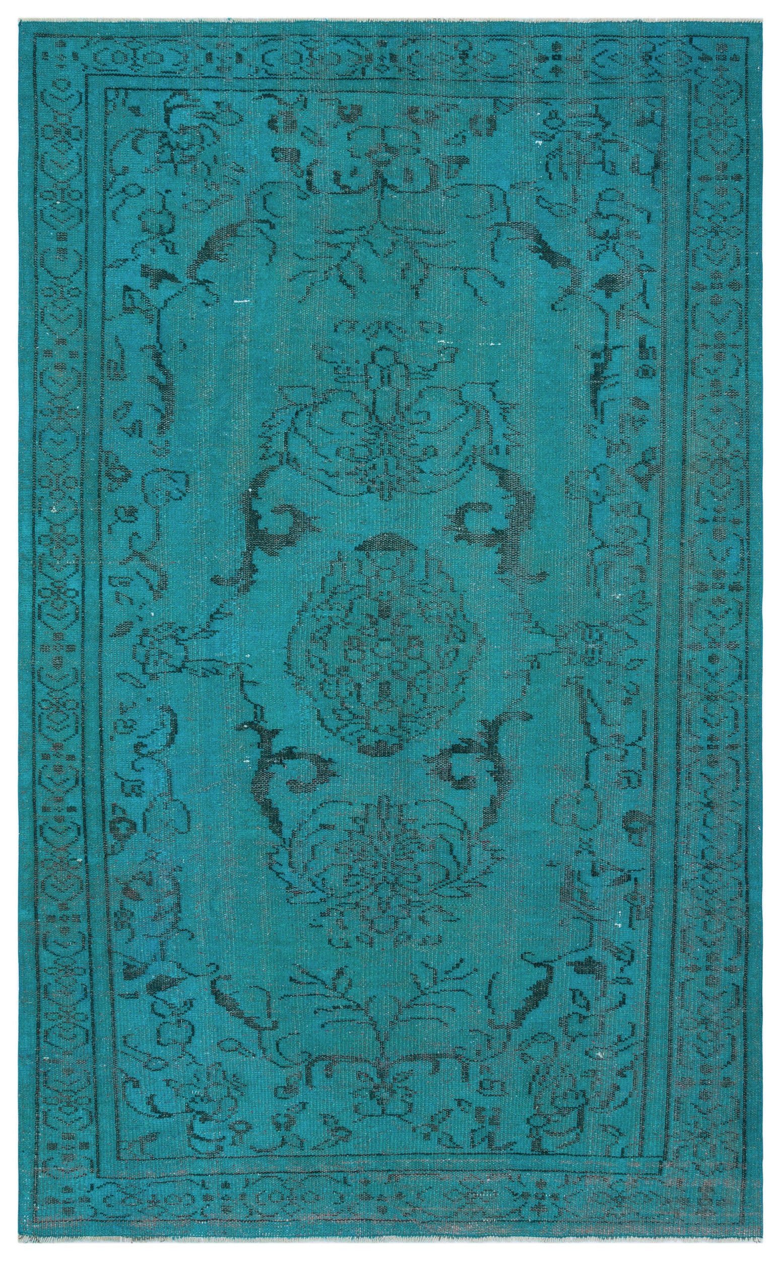 Turquoise Over Dyed Vintage Rug 5'5'' x 8'10'' ft 166 x 270 cm