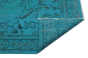 Turquoise Over Dyed Vintage Rug 5'5'' x 8'10'' ft 166 x 270 cm