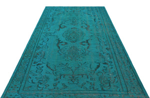 Turquoise Over Dyed Vintage Rug 5'5'' x 8'10'' ft 166 x 270 cm