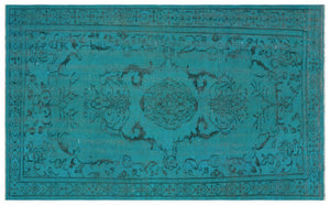 Turquoise Over Dyed Vintage Rug 5'5'' x 8'10'' ft 166 x 270 cm
