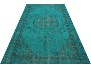 Turquoise Over Dyed Vintage Rug 4'11'' x 8'1'' ft 151 x 246 cm